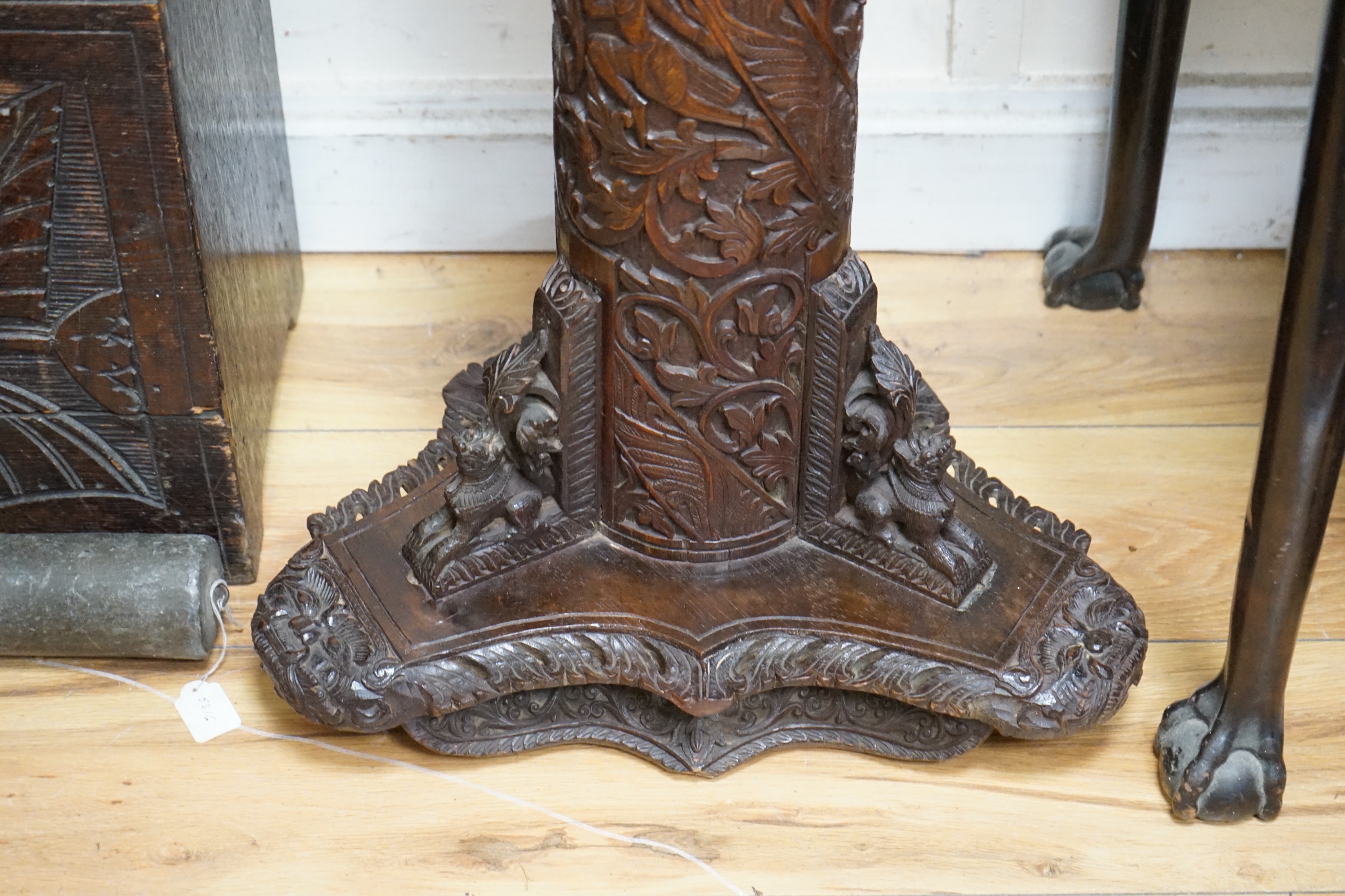A late 19th century Burmese carved bamboo and wood stand, 84.5 cm high